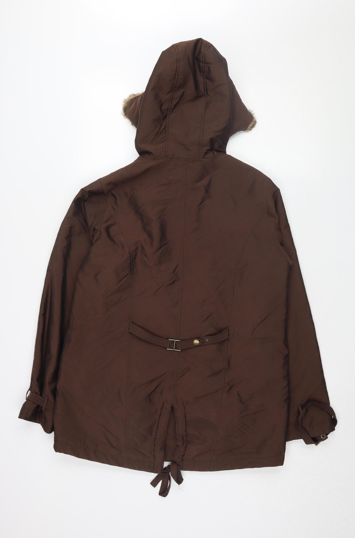 Back view of Changes by Together Brown Hooded Parka Coat, size 12