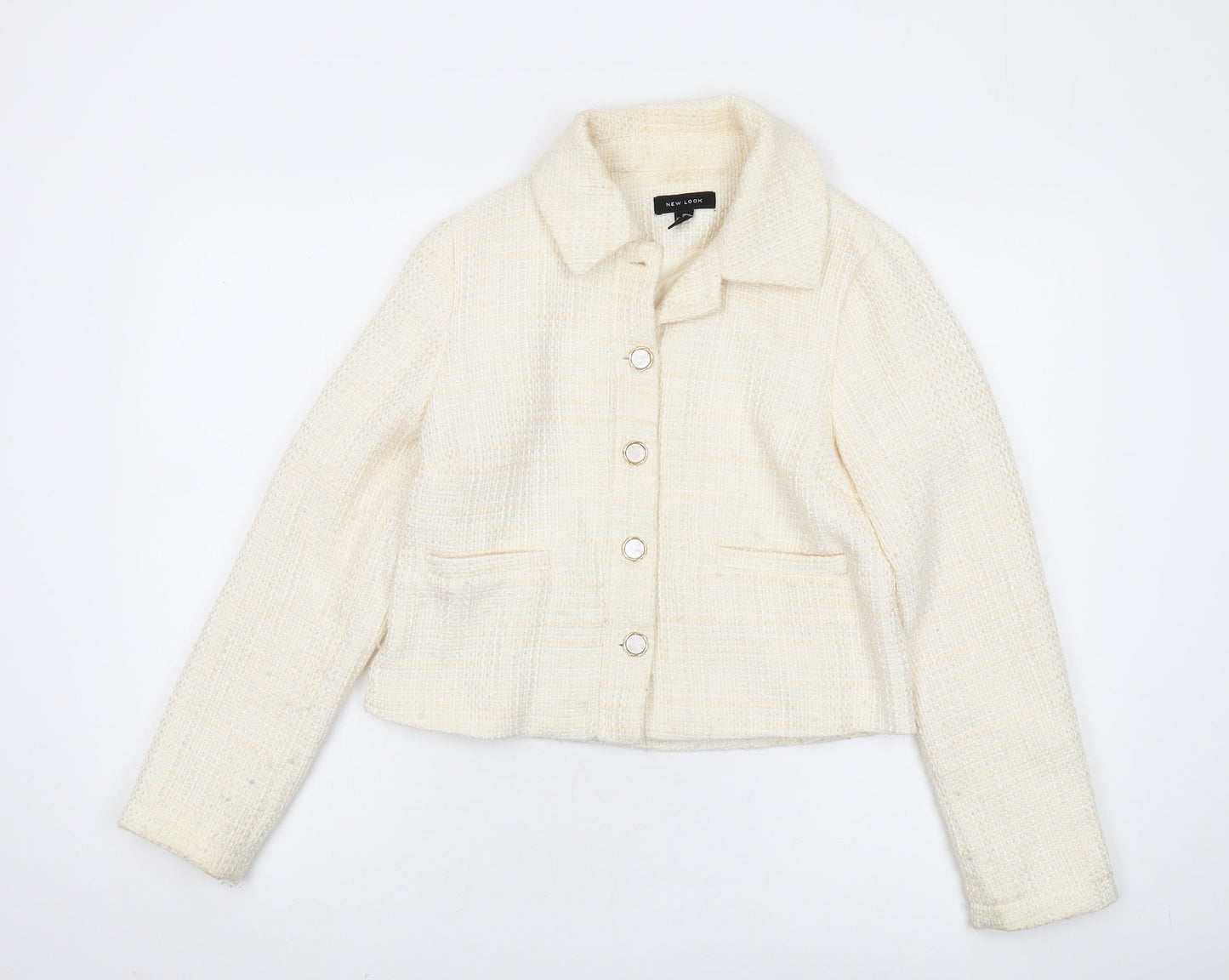 New Look Women's Ivory Bouclé Cropped Blazer UK 8