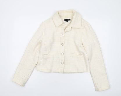 New Look Women's Ivory Bouclé Cropped Blazer UK 8