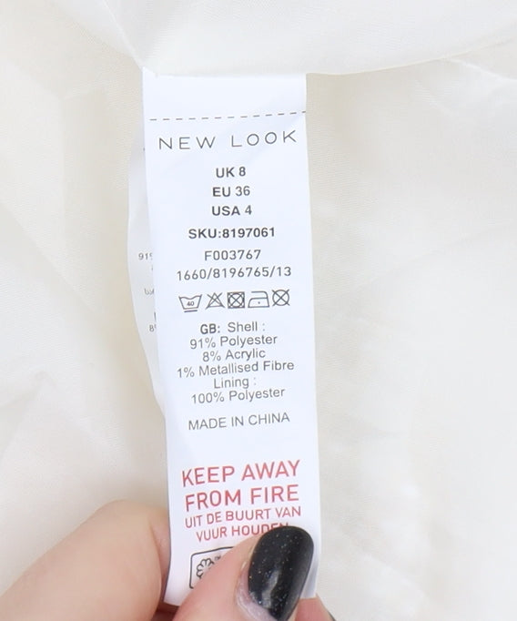 New Look Women's Ivory Bouclé Cropped Blazer UK 8