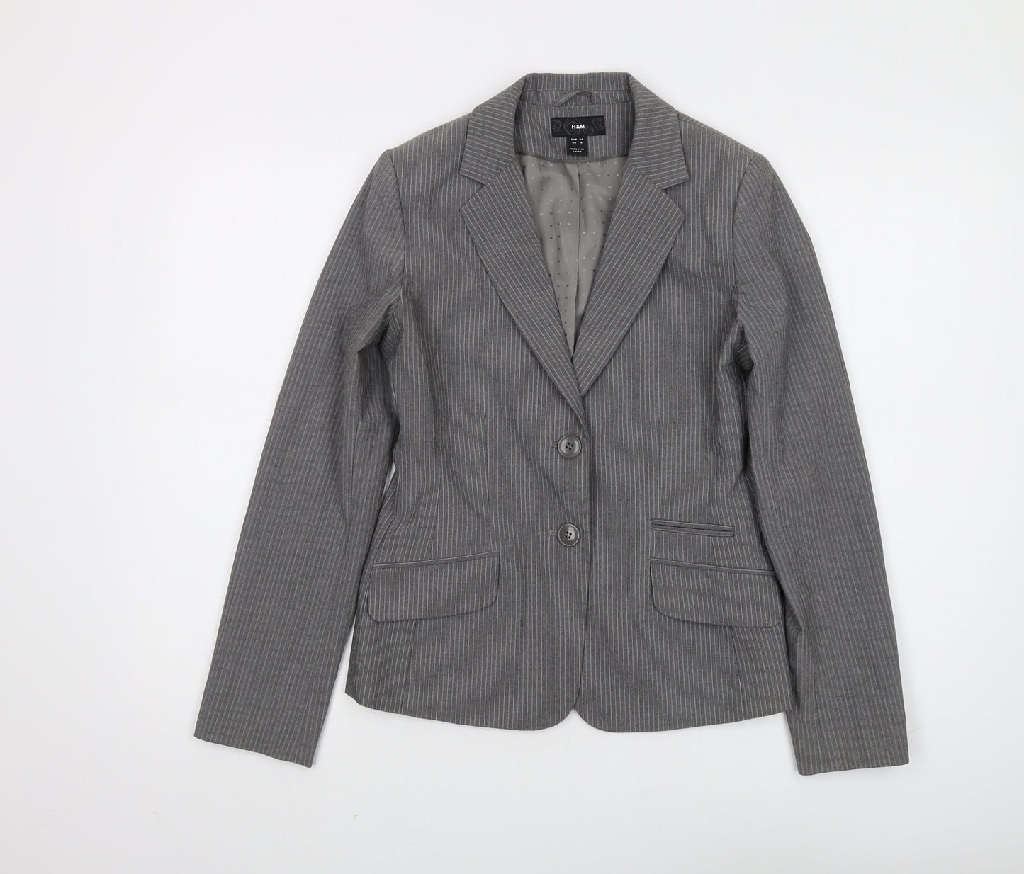 H&M Women's Grey Pinstripe Blazer Size 6 Regular Fit