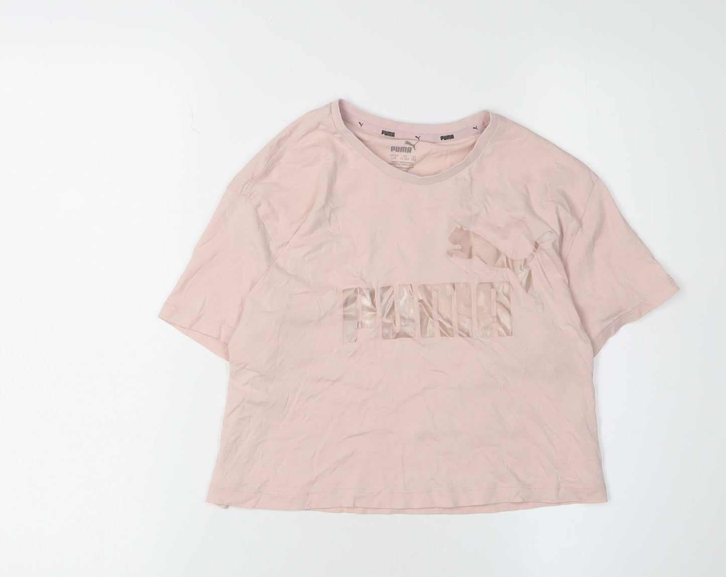 Puma Girls Pink T-Shirt 11-12 Years Short Sleeve Crew Neck Logo