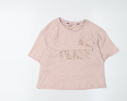 Puma Girls Pink T-Shirt 11-12 Years Short Sleeve Crew Neck Logo