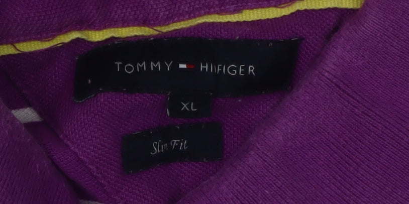 Tommy Hilfiger Men's Purple Striped Polo Shirt XL