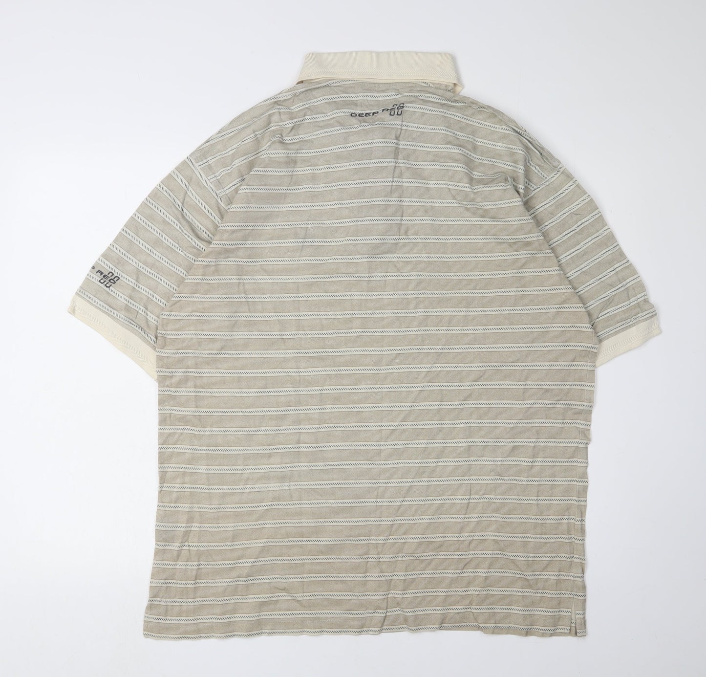 Deep Red Men's Beige Striped Polo - Large