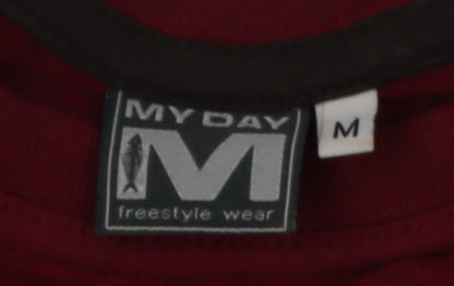 My Day Men's Red Embroidered Cotton T-Shirt, Size M