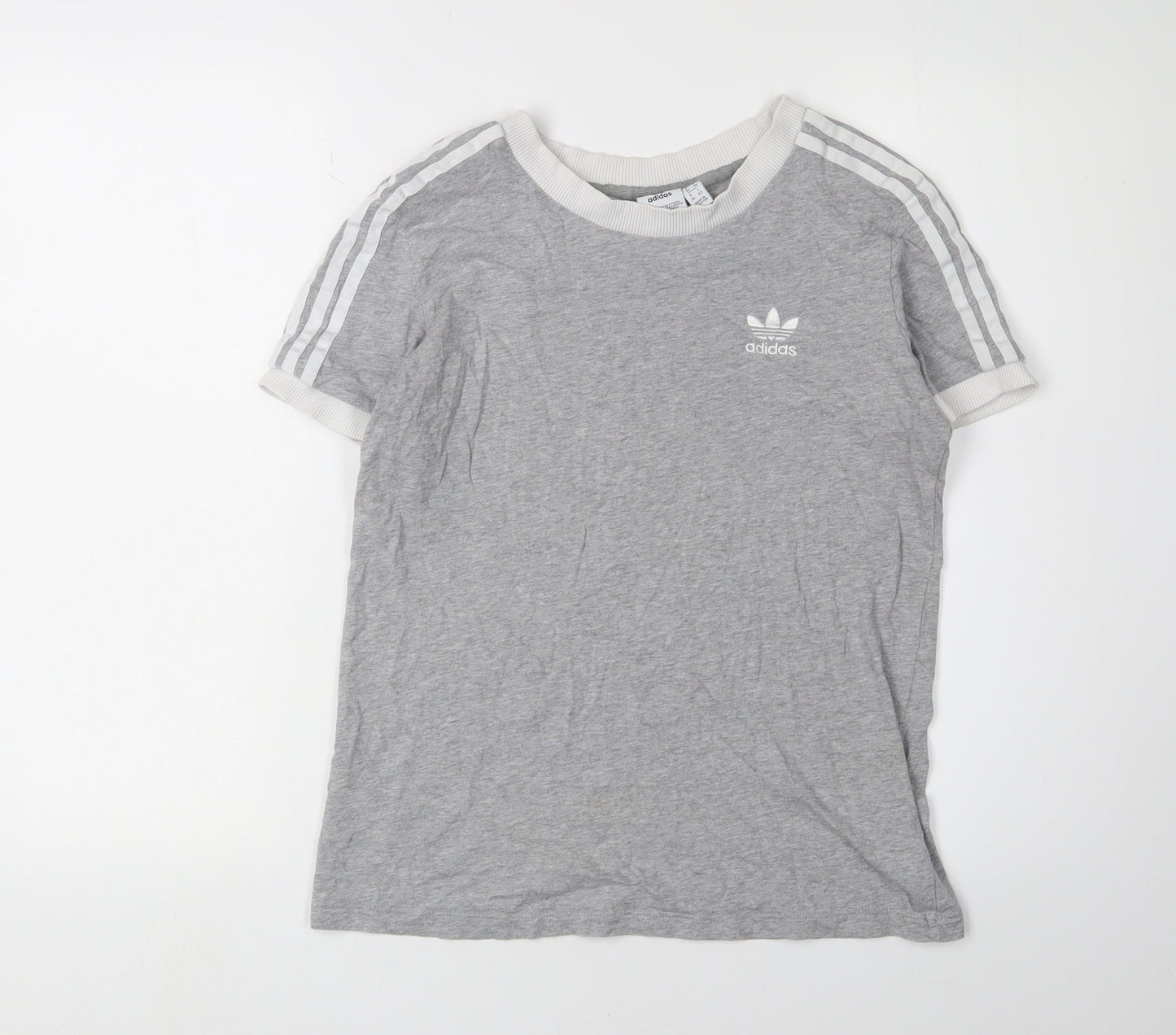 Womens UK Size 10 adidas Grey Ringer T-Shirt