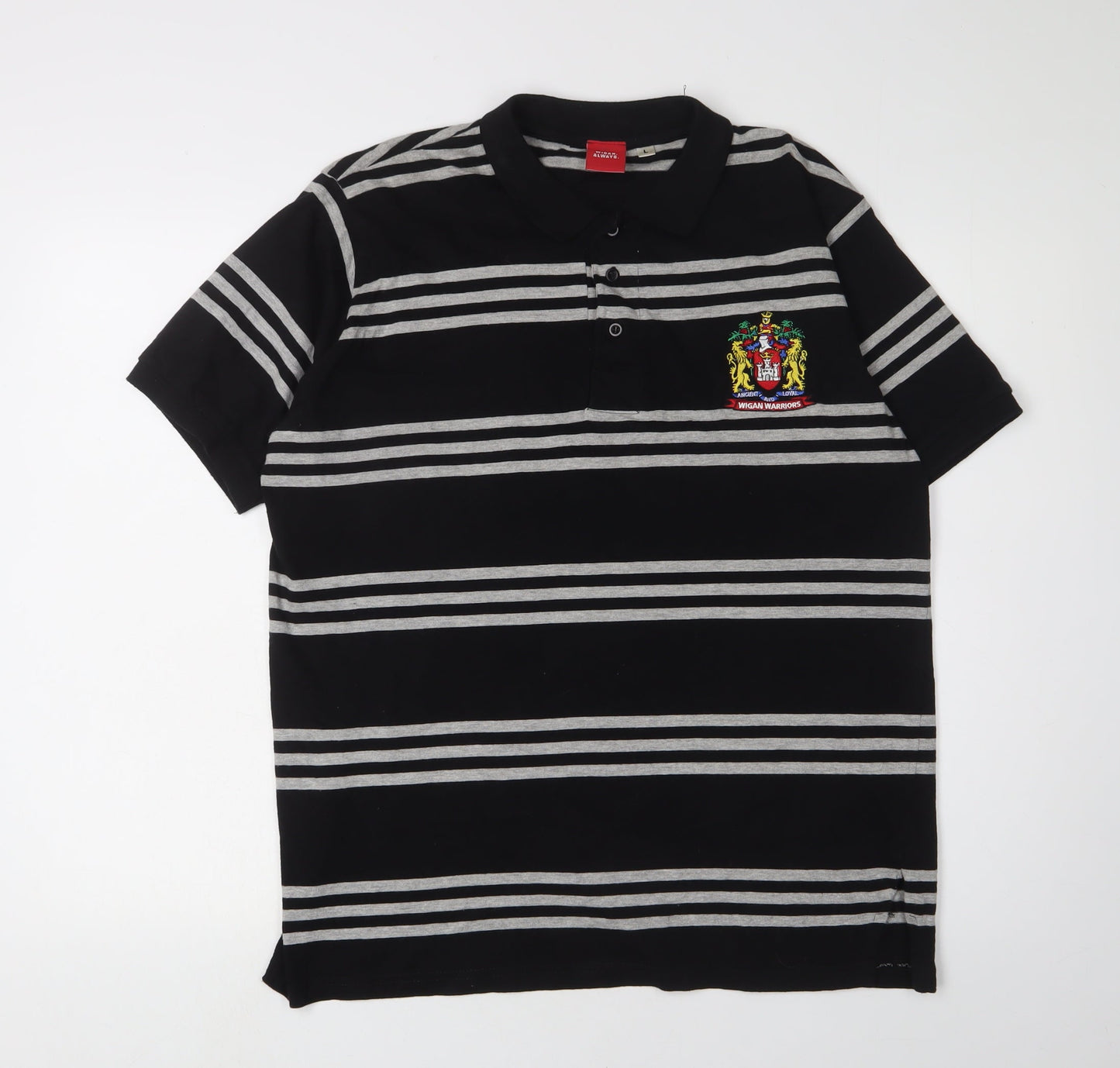 Wigan Polo Shirt, Men's Black L Striped Short Sleeve