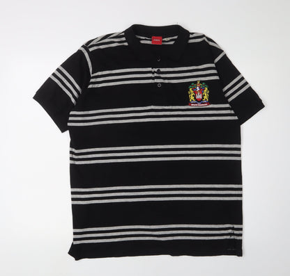Wigan Polo Shirt, Men's Black L Striped Short Sleeve