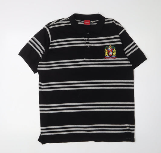 Wigan Polo Shirt, Men's Black L Striped Short Sleeve