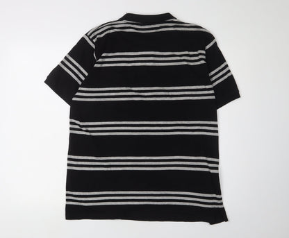 Wigan Polo Shirt, Men's Black L Striped Short Sleeve