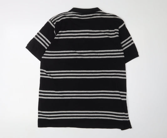 Wigan Polo Shirt, Men's Black L Striped Short Sleeve