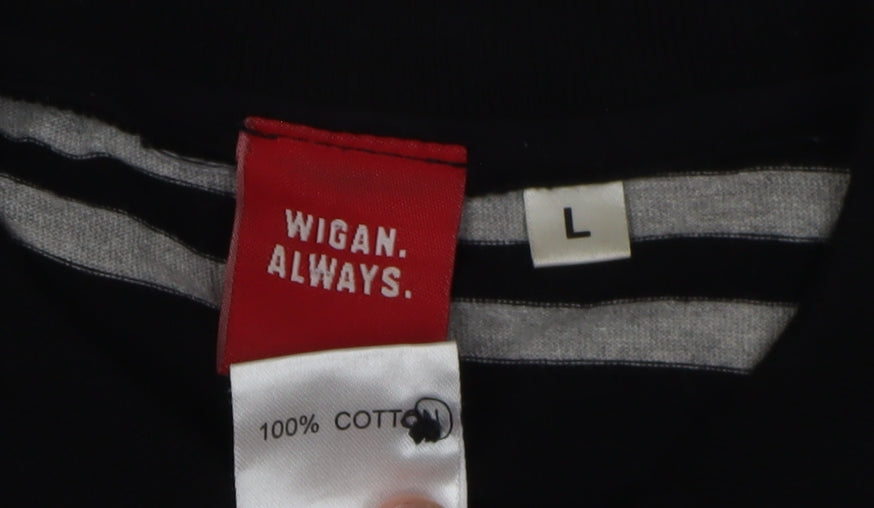 Wigan Polo Shirt, Men's Black L Striped Short Sleeve