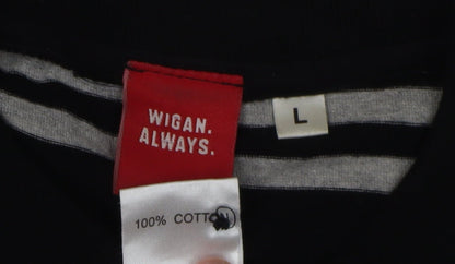 Wigan Polo Shirt, Men's Black L Striped Short Sleeve