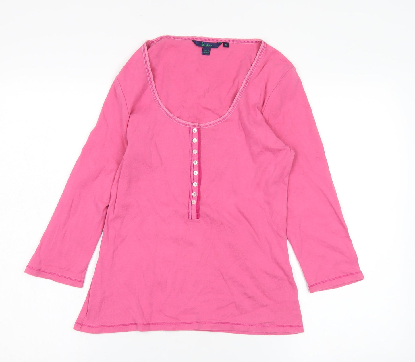 Boden Women's Pink Cotton Blouse, Size 12, Scoop Neck