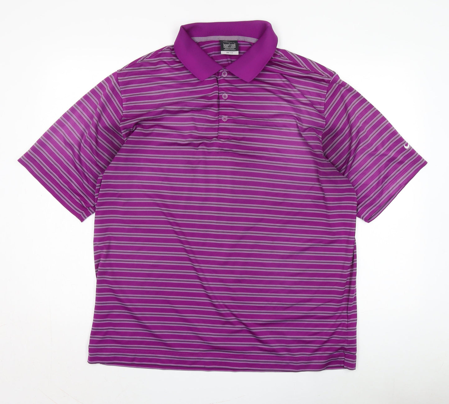 Nike Men's Purple Striped Polo Shirt L Golf Dri-Fit