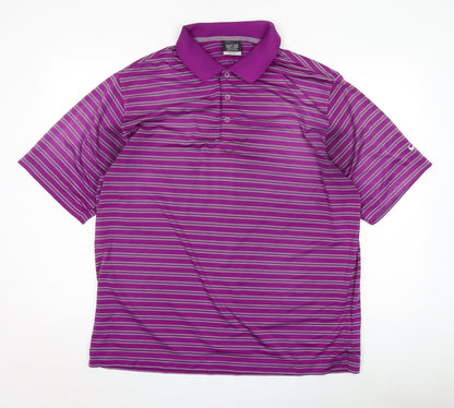 Nike Men's Purple Striped Polo Shirt L Golf Dri-Fit