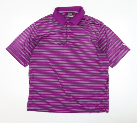 Nike Men's Purple Striped Polo Shirt L Golf Dri-Fit