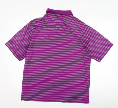 Nike Men's Purple Striped Polo Shirt L Golf Dri-Fit
