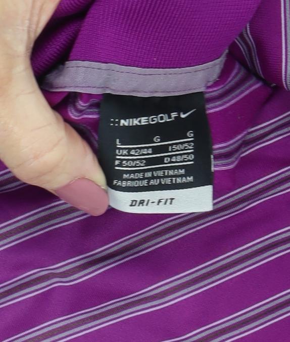 Nike Men's Purple Striped Polo Shirt L Golf Dri-Fit