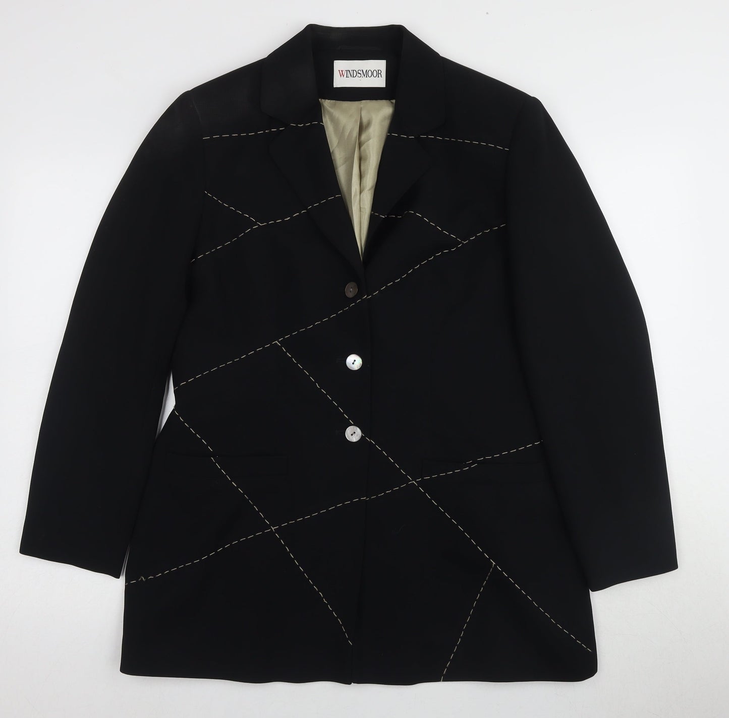 Windsmoor Women's Black Blazer Size 14 Geometric Pattern