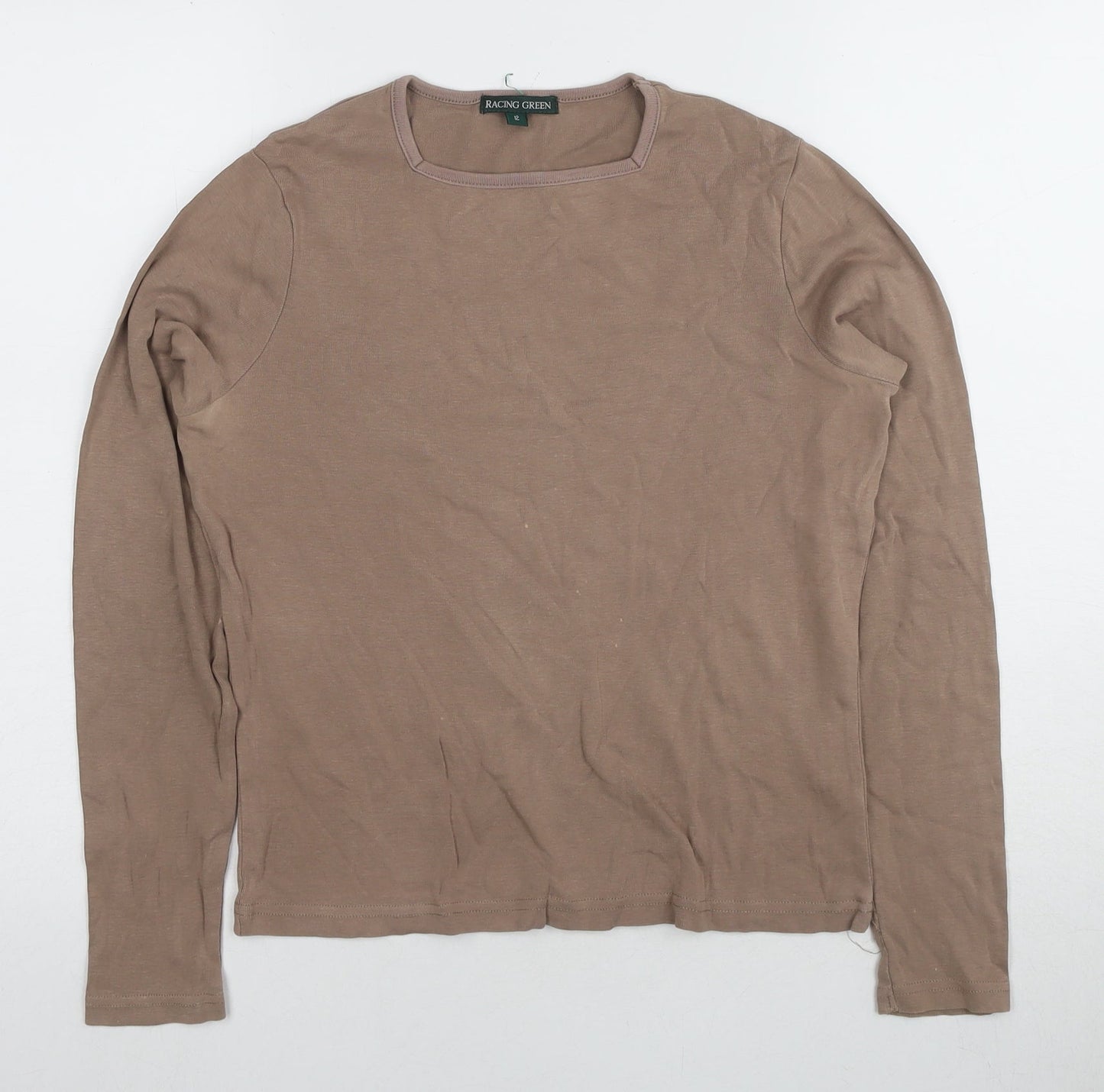 Womens UK Size 12 Racing Green Brown Basic T-Shirt