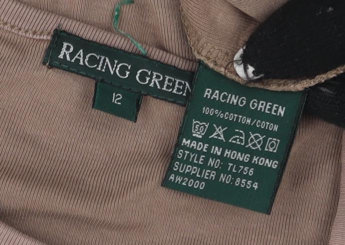 Womens UK Size 12 Racing Green Brown Basic T-Shirt
