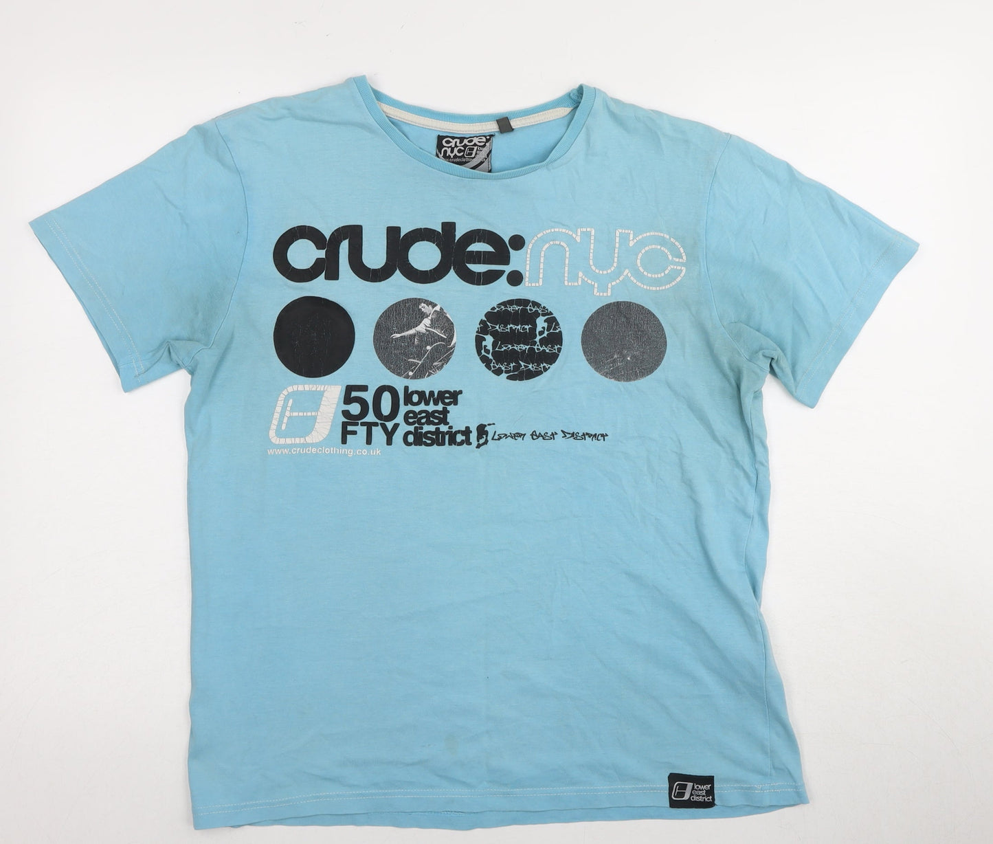 Crude NYC Men's Blue Graphic Print Medium T-Shirt