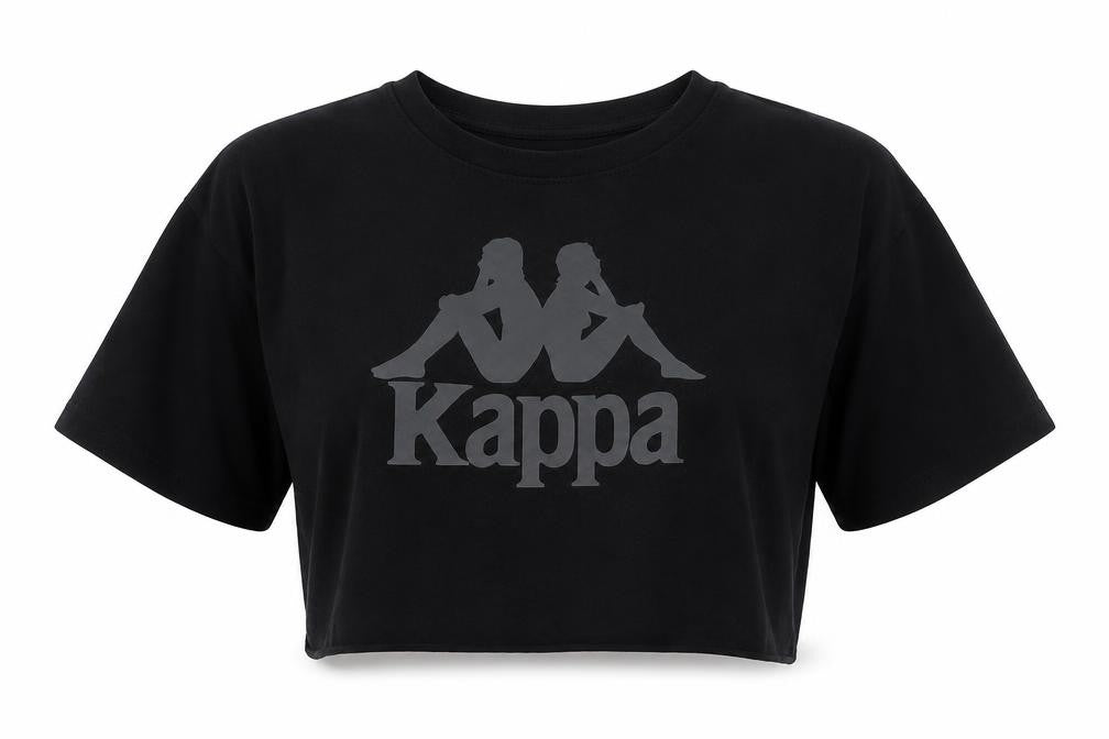 Front view of Kappa unisex black cropped t-shirt, m, casual