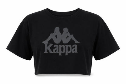 Front view of Kappa unisex black cropped t-shirt, m, casual