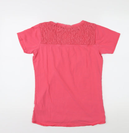 FatFace Women’s Pink Lace Accent T-Shirt Size 8
