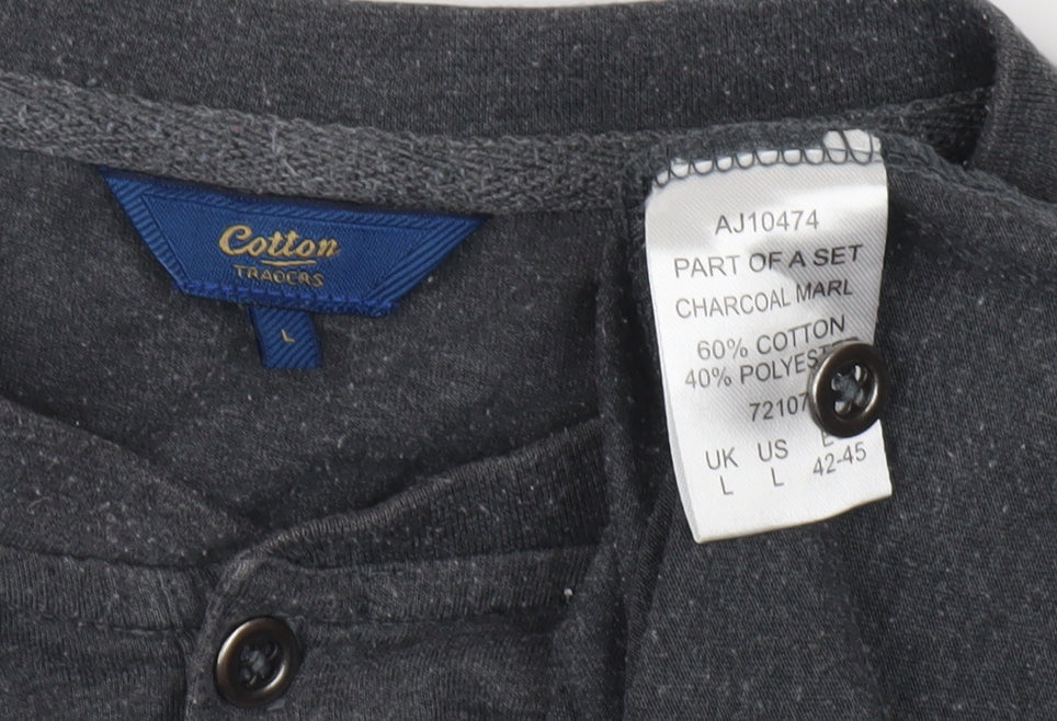 Cotton Traders Men's Grey Long Sleeve Polo L