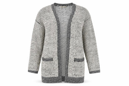Bluenotes Women's Grey Cardigan, Size L, Chunky Knit