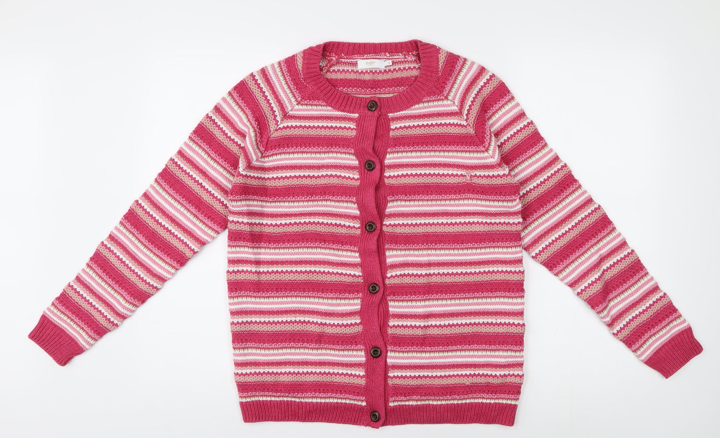 Cotton Traders Women's Pink Striped Cardigan Size 12