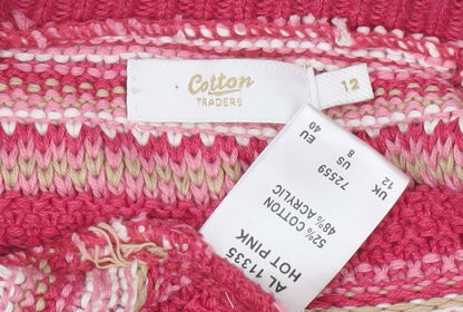 Cotton Traders Women's Pink Striped Cardigan Size 12