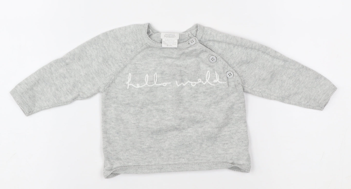 Mamas & Papas Grey Unisex Baby Pullover Jumper 0-3 Months