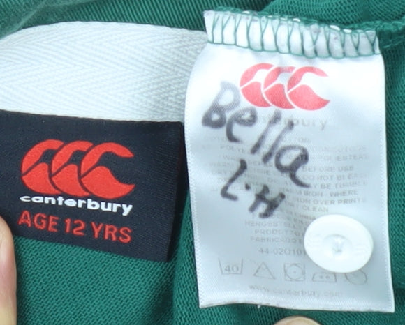 Canterbury Boys Green Rugby Polo Shirt, 12 Years, Long Sleeve