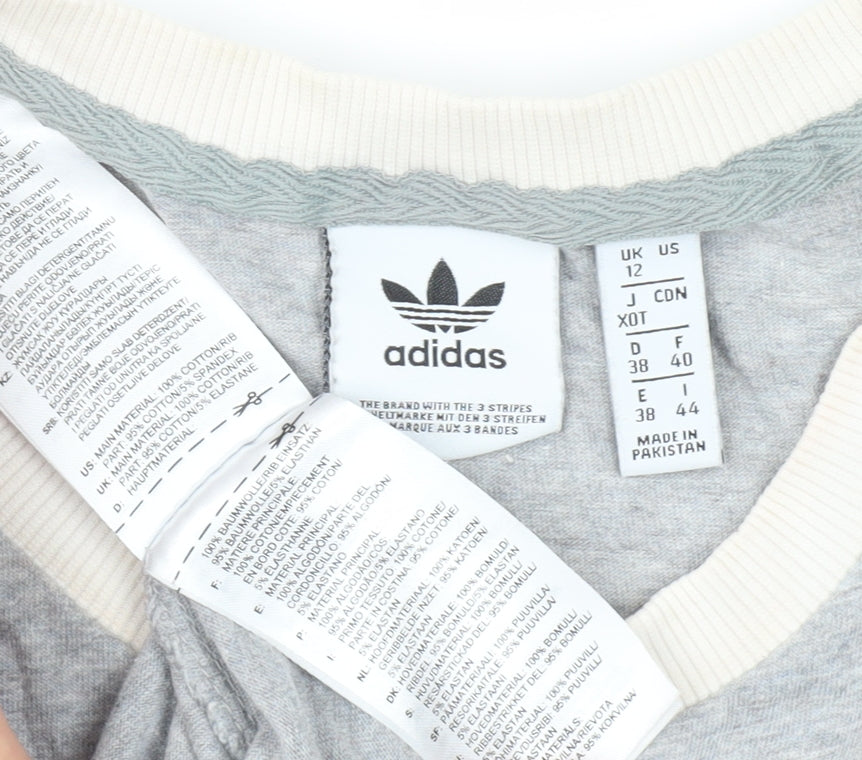 Womens UK Size 12 adidas Grey Ringer T-Shirt