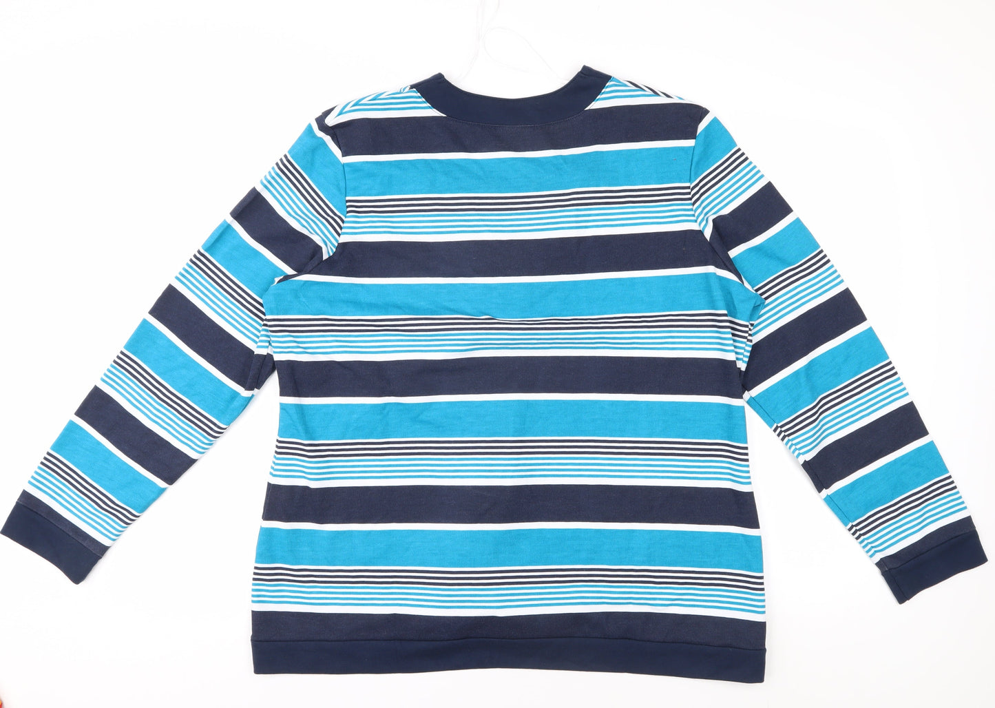 Damart Women's Blue Striped V-Neck Long Sleeve Tee