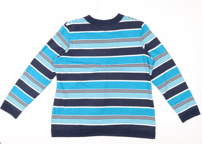 Damart Women's Blue Striped V-Neck Long Sleeve Tee