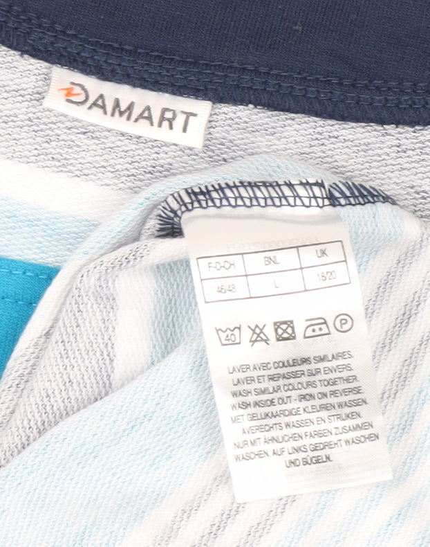 Damart Women's Blue Striped V-Neck Long Sleeve Tee