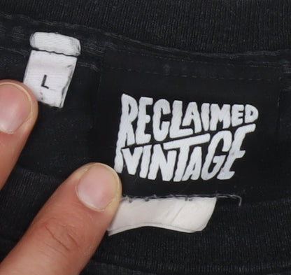 Reclaimed Vintage Men's Black Graphic T-Shirt L