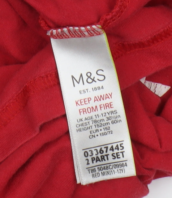 Marks and Spencer Boys Red Graphic T-Shirt Long Sleeve 11-12Y