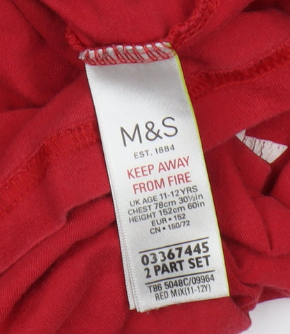 Marks and Spencer Boys Red Graphic T-Shirt Long Sleeve 11-12Y