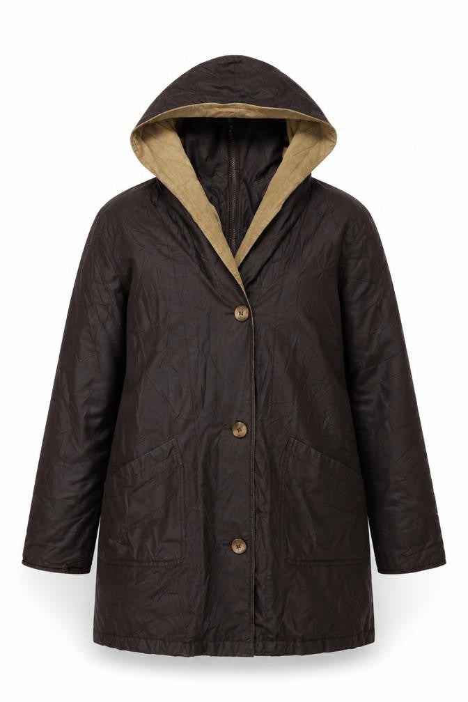 Loft Brown Hooded Rain Coat Women Size 10