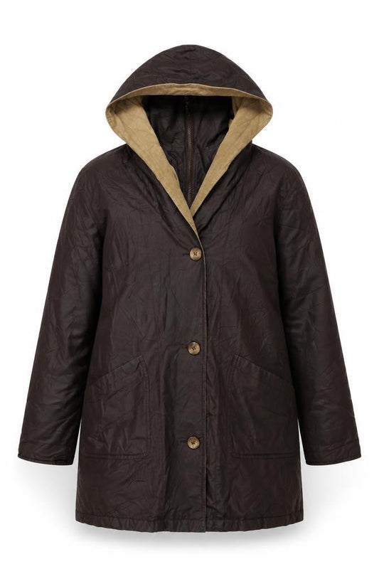 Loft Brown Hooded Rain Coat Women Size 10