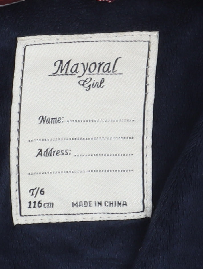 Mayoral Girls Red Plaid Coat with Faux Fur Trim, Size 6 Years