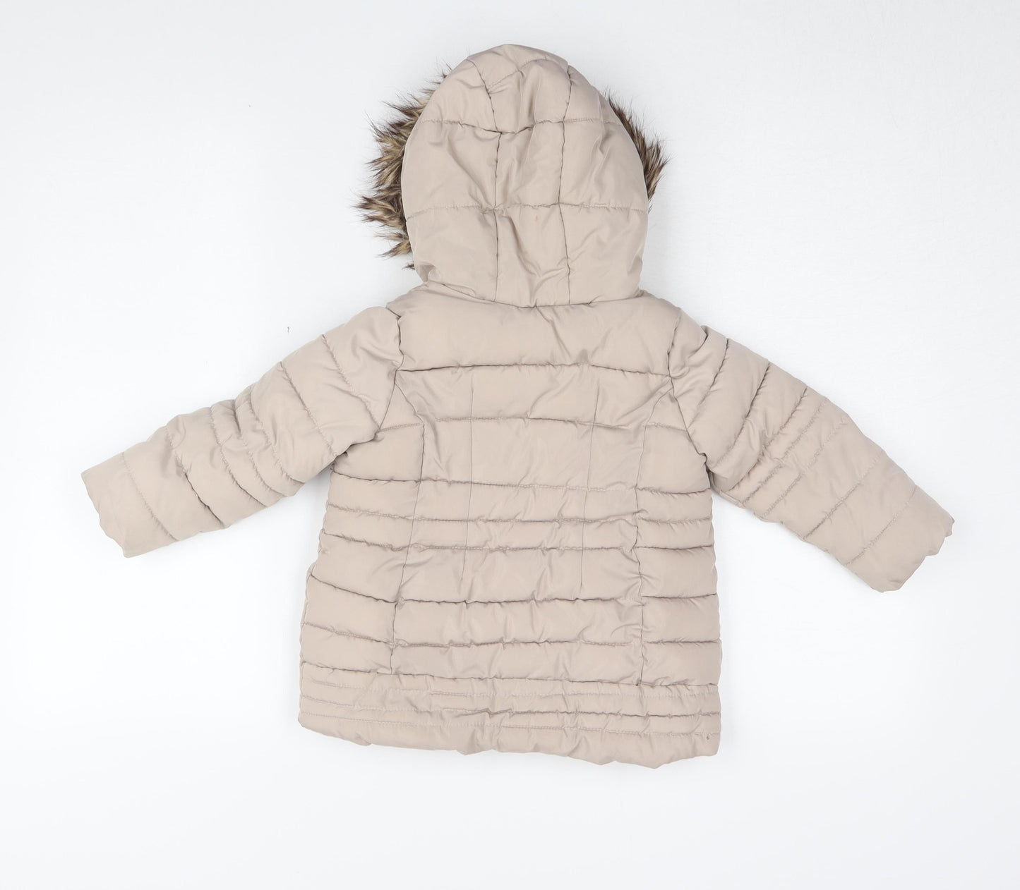 Brit Island Girls Beige Puffer Jacket Size 2-3 with Fur Trim