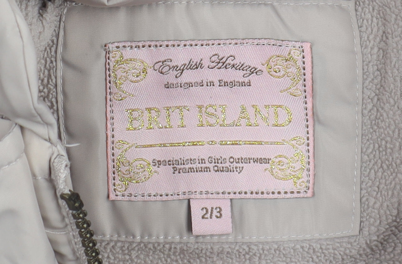 Brit Island Girls Beige Puffer Jacket Size 2-3 with Fur Trim