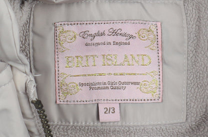 Brit Island Girls Beige Puffer Jacket Size 2-3 with Fur Trim